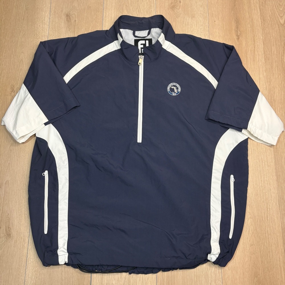 FootJoy Mens XL Golf Windshirt Navy Blue Florida Short Sleeve Quarter 1/4 Zip